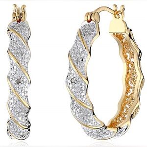 VINTAGE PAJ BB TWO-TONE 18KT TWISTED DIAMOND💎ACCENT HOOP EARRINGS
